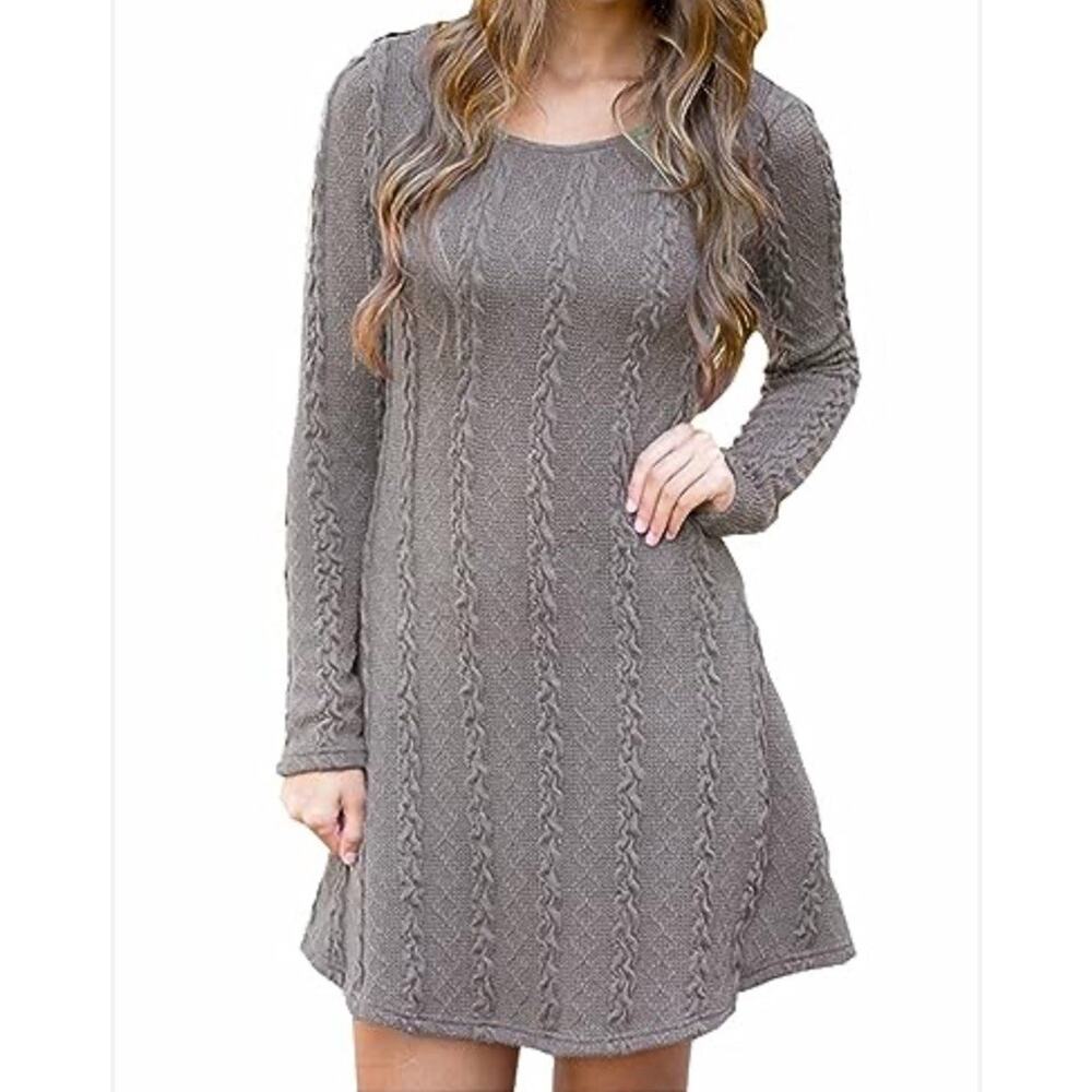 Loveriche Gray Cable Sweater Dress Lined Long Sleeve Women Winter Lined SMALL